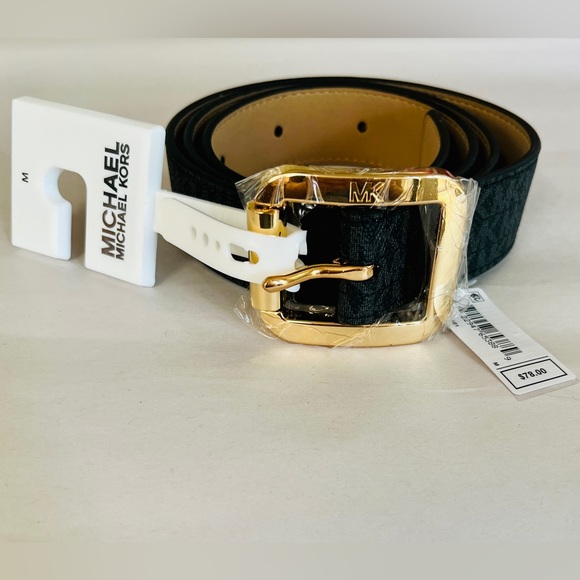 Michael Kors Black/Black Signature Logo Monogram Buckle Belt (556267C), Medium. - Picture 9 of 9